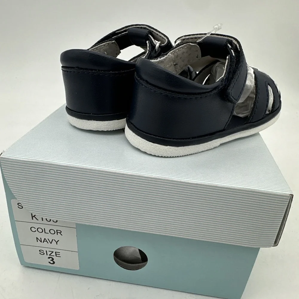 Angel Baby Sawyer Nautical Caged Leather Blue Sandal (Baby) As 3 NIB